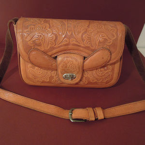 Vintage brown Tooled Leather purse